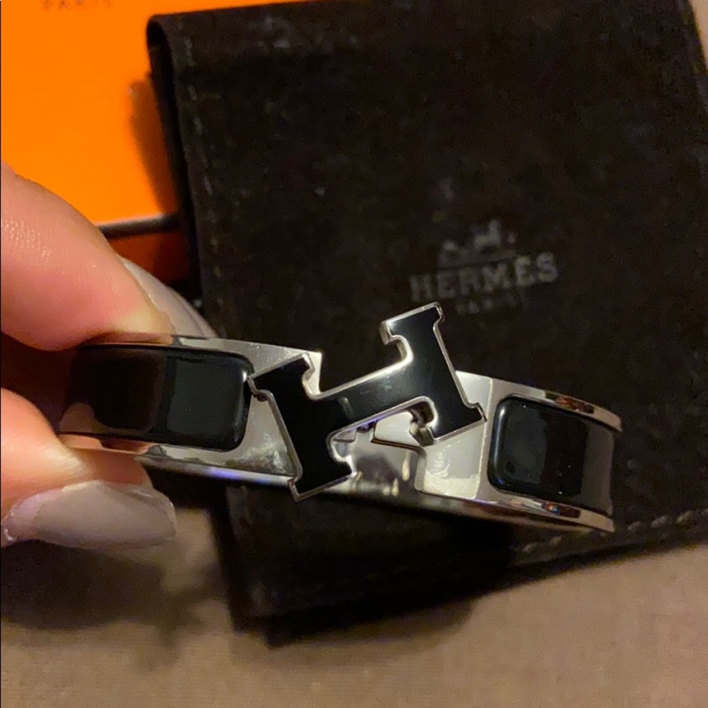Hermes Clic H Bracelet, black/silver enamel